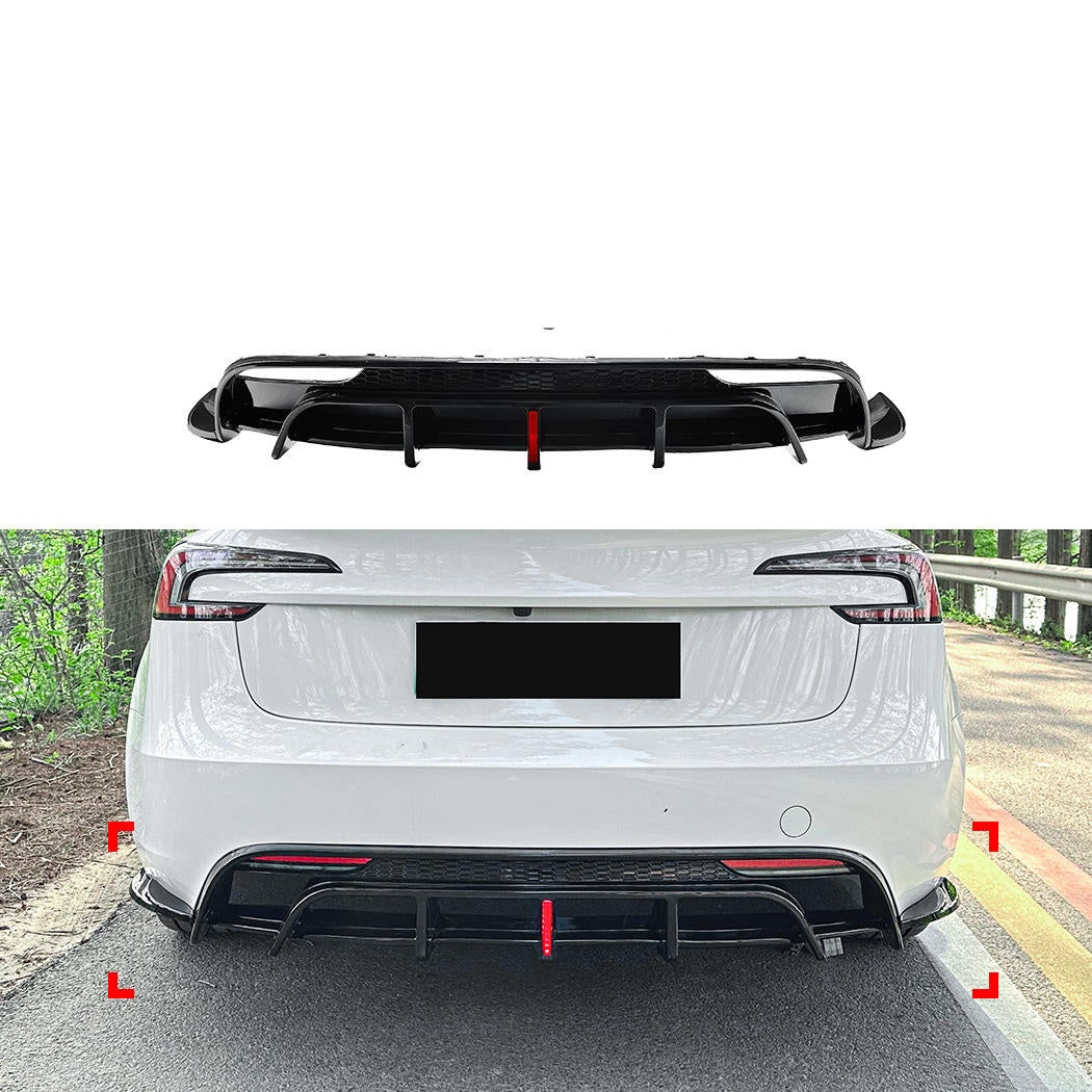 Euro Design Rear Diffuser with LED (Gloss Black) for 24+ Tesla Model 3