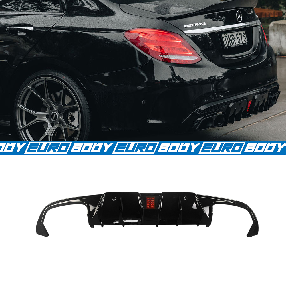 BB Style Rear Diffuser with LED for 15-21 Mercedes-Benz C-Class (AMG/AMG-Line) W205/C205