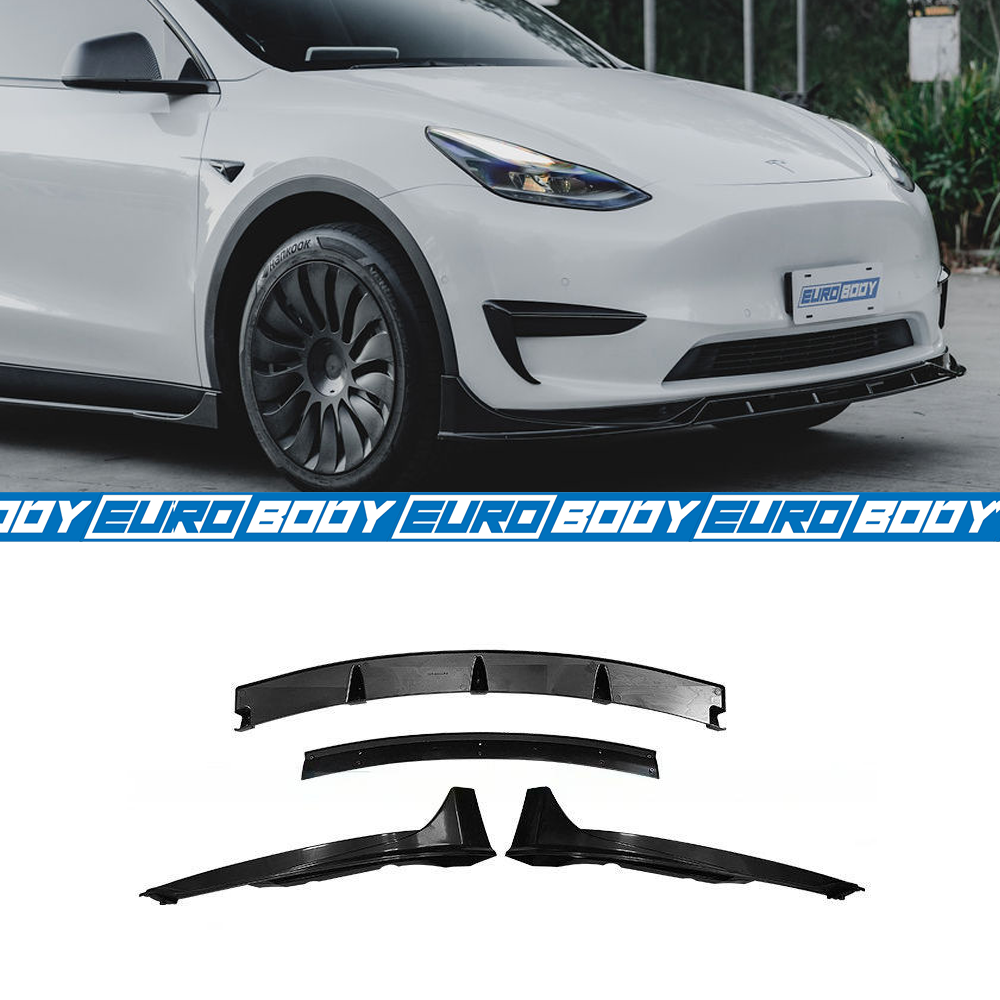 Euro Design 3 Piece Front Lip (Gloss Black) for 21+ Tesla Model Y