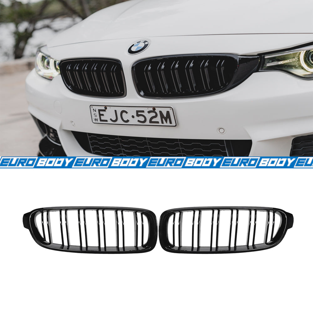 Euro Design Dual Slot Front Grill (Gloss Black) for 12-18 BMW 3 Series/4 Series F30/F31/F32/F33