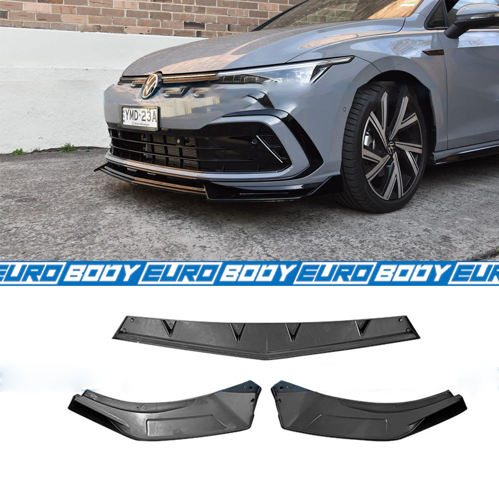 Euro Design 3 Piece Front Lip (Gloss Black) for 21+ Volkswagen Golf TSI/R-Line MK8