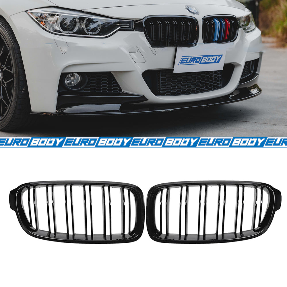 Euro Design Dual Slot Front Grill (Gloss Black) for 12-18 BMW 3 Series/4 Series F30/F31/F32/F33